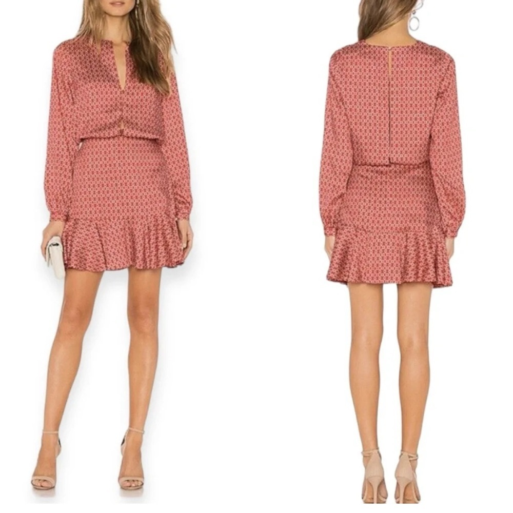 Alexis red and white silk sateen long sleeve mini dress size XS - Picture 4 of 10